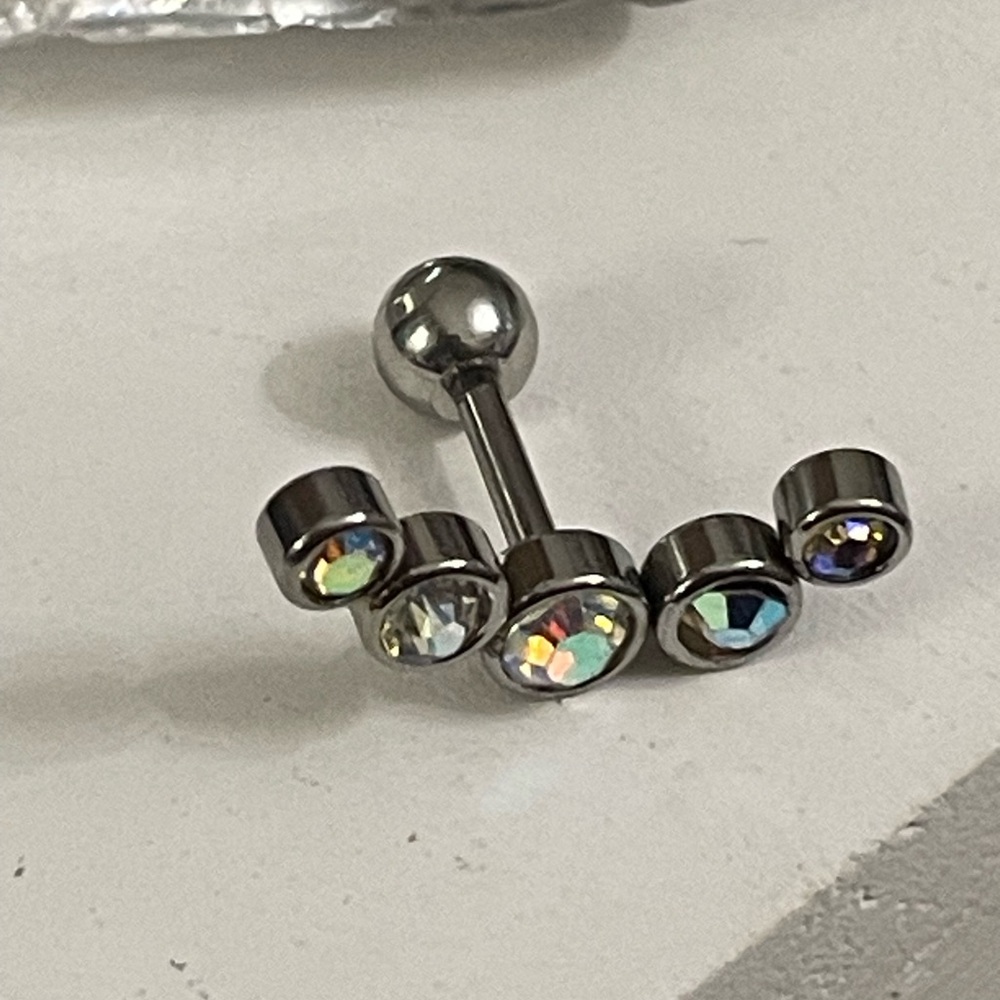 1Pc Iridescent CZ 16g- Surgical Stainless Cartilage/ Helix/Tragus Stud NWT - Picture 11 of 13